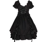 ZZEQYG Damen Mädchen Gothic Lolita viktorianisches Kleid Polyester Rüschen Kleid mit Schleifen, schwarz 2, S