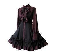 ZZEQYG Damen Mädchen Gothic Lolita Viktorianisches Kleid Polyester Rüschenkleid mit Schleifen, Schwarz , S