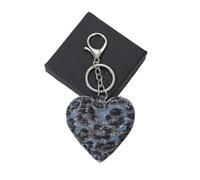 ZZHYTANG 3D Herz Schlüsselanhänger mit Leopardenmuster, Niedlicher Taschenanhänger aus Denim-Stoff, Accessoire for Handtaschen Rucksäcke(Hellblau)