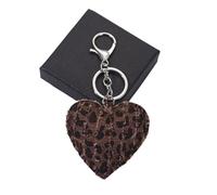 ZZHYTANG 3D Herz Schlüsselanhänger mit Leopardenmuster, Niedlicher Taschenanhänger aus Denim-Stoff, Accessoire for Handtaschen Rucksäcke(Braun)