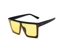 ZZSRJ Mode Platz Sonnenbrille Frauen Retro Übergroße Sonnenbrille Große Rahmen Sonnenbrille Schwarze Damen (Lenses Color : BlackYellow)