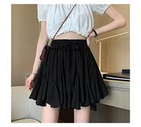 ZZSRJ Rock Frauen gefaltete hohe Taille Mode einfarbig Farbe Mini Sommer einfache Street Casual Urlaub Frauen (Color : Svart, Größe : XL)
