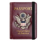 ZZTWER Amerikanischer Blauer Reisepasshalter mit Mehreren Kartenfächern, Reisepasshülle, antimagnetischer Bankkartenhalter mit Gummiband Reisepasshüllen(Light Brown)