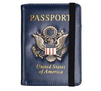 ZZTWER Amerikanischer Blauer Reisepasshalter mit Mehreren Kartenfächern, Reisepasshülle, antimagnetischer Bankkartenhalter mit Gummiband Reisepasshüllen(Navy Blue)