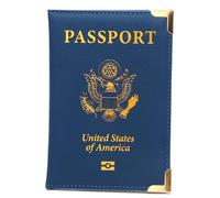 ZZTWER Amerikanischer Reisepasshalter, dünnes Reisepassbuch aus Leder, goldene Hardware, kupferfarbener Ecktickethalter, veganes Leder, Reisepasshülle Reisepasshüllen(Dark Blue)