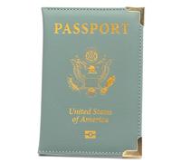 ZZTWER Amerikanischer Reisepasshalter, dünnes Reisepassbuch aus Leder, goldene Hardware, kupferfarbener Ecktickethalter, veganes Leder, Reisepasshülle Reisepasshüllen(Light Blue)