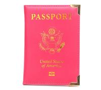 ZZTWER Amerikanischer Reisepasshalter, dünnes Reisepassbuch aus Leder, goldene Hardware, kupferfarbener Ecktickethalter, veganes Leder, Reisepasshülle Reisepasshüllen(Red)