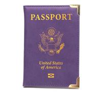 ZZTWER Amerikanischer Reisepasshalter, dünnes Reisepassbuch aus Leder, goldene Hardware, kupferfarbener Ecktickethalter, veganes Leder, Reisepasshülle Reisepasshüllen(Purple)
