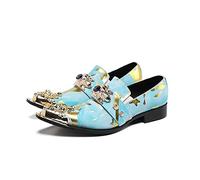 ZZveZZ Herbst- Und Wintermänner Schwarze Blaue Graue Lederschuhe Spitzer Zehe Lackleder Business Casual Schuhe (Color : Blue, Size : 44 EU)