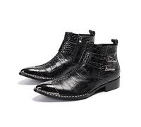 ZZveZZ Herren Black Metal Pointed Toe Casual Leder Schuhe Knöchelstiefel (Color : Black, Size : 40 EU)