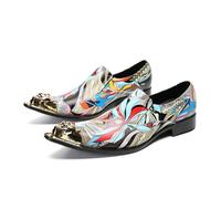 ZZveZZ Herren-Business-Casual-Lederschuhe Mit Retro-Print In Schwarz Und Weiß (Color : White, Size : 44 EU)