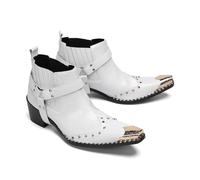 ZZveZZ Herren-Herbst- Und Winterschuhe In Rot, Gold, Blau Und Weiß: Hohe, Kurze Lederstiefel for Den Outdoor-Bereich Mit Rutschfester Sohle.(White,46 EU)