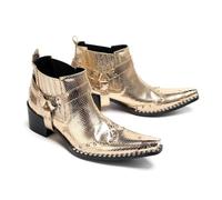 ZZveZZ Herren-Herbst- Und Winterschuhe In Rot, Gold, Blau Und Weiß: Hohe, Kurze Lederstiefel for Den Outdoor-Bereich Mit Rutschfester Sohle.(Gold,43 EU)