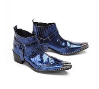 ZZveZZ Herren-Herbst- Und Winterschuhe In Rot, Gold, Blau Und Weiß: Hohe, Kurze Lederstiefel for Den Outdoor-Bereich Mit Rutschfester Sohle.(Blue,44 EU)