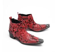 ZZveZZ Herren-Herbst- Und Winterschuhe In Rot, Gold, Blau Und Weiß: Hohe, Kurze Lederstiefel for Den Outdoor-Bereich Mit Rutschfester Sohle.(Red,42 EU)