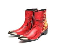 ZZveZZ Herren-Kurzstiefel Mit Roter Und Schwarzer Vintage-Stickerei for Bankette Und Partys(Red,41 EU)