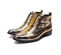 ZZveZZ Herren Schwarz Gold Metall Spitzer Zehen Vintage Lässige Lederschuhe Kurze Stiefel (Color : Gold, Size : 43 EU)