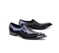 ZZveZZ Herren Sommer Herbst Blau Rot Bankett Metall Spitzschuhe (Color : Blue, Size : 44 EU)