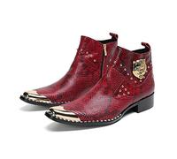 ZZveZZ Herren Sommer Herbst Schwarz Rot Retro Casual Metall Spitze Kurze Stiefel Lederschuhe (Color : Red, Size : 41 EU)