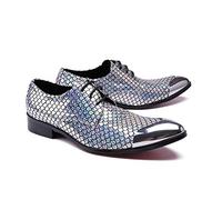 ZZveZZ Herren Sommer Herbst Silber Business Casual Bankett Metall Spitzschuh Schnürschuhe (Color : Silver, Size : 44 EU)