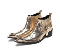 ZZveZZ Kurze Herren-Lederstiefel Mit Goldener Metallkappe Und Absatzverstärkung for Herbst Und Winter(43 EU)