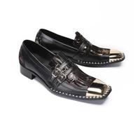 ZZveZZ Schwarz, Grün Braun Metall Karree Männer Gedruckt Leder Schuhe Jugend Bankett Casual Schuhe(Brown,44 EU)