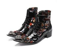 ZZveZZ Schwarze, Lässige, Spitze Lederschuhe Aus Metall for Herren, Kurze, Höhenvergrößernde Stiefel(45 EU)