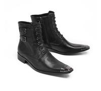 ZZveZZ Schwarze Spitze Business-Lederstiefel For Herren, Europäische Und Amerikanische Jugend-Kurzstiefel, Lederschuhe(44 EU)