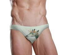 ZZXXB Giraffe mit Blumen Herren-Badehose, Slip, schnelltrocknend, Badeanzug, Bademode mit Kordelzug, S-3XL, grün, XL