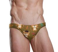 ZZXXB Maple Leaves Tiger Herren-Schwimmunterwäsche, Slip, schnelltrocknend, Badeanzug, Bademode mit Kordelzug, S-3XL, braun, XL