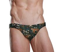 ZZXXB Tiger Daisy Floral Herren-Badeunterwäsche, Slip, schnelltrocknend, Badeanzug, Bademode mit Kordelzug, S-3XL, Schwarz , 3XL