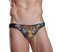 ZZXXB Tiger Galaxy Print Herren-Badeunterwäsche, Slip, schnelltrocknend, Badeanzug, Bademode mit Kordelzug, S-3XL, violett, L