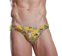 ZZXXB Tiger Herren-Badehose mit Pfingstrosenblüte, schnelltrocknend, Badeanzug, Bademode mit Kordelzug, S-3XL, gelb, XXL