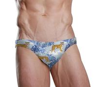 ZZXXB Tiger Herren-Badehose, tropisches Blatt, schnelltrocknend, Badeanzug, Bademode mit Kordelzug, S-3XL, blau, 3XL