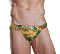 ZZXXB Tiger Hibiskusblume, Herren-Badehose, Slip, schnelltrocknend, Badeanzug, Bademode mit Kordelzug, S-3XL, gelb, S