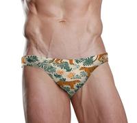 ZZXXB Tiger Palm Leaves Herren-Badeunterwäsche, Slip, schnelltrocknend, Badeanzug, Bademode mit Kordelzug, S-3XL, beige, XL