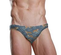 ZZXXB Tiger Pine Leaf Herren-Badeunterwäsche, Slip, schnelltrocknend, Badeanzug, Bademode mit Kordelzug, S-3XL, blau, 3XL