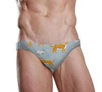 ZZXXB Tiger Spring Floral Herren-Badehose, Slip, schnelltrocknend, Badeanzug, Bademode mit Kordelzug, S-3XL, grau, L